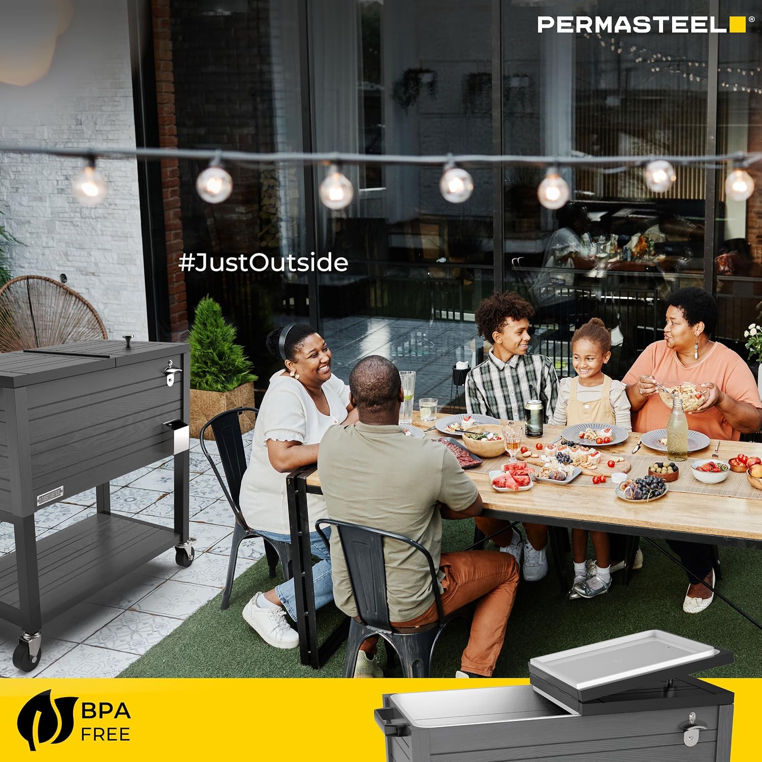 Permasteel 80 Quart Party Cooler, Rolling Ice Chest with Wheels and Handles for Indoor Outdoor Patio