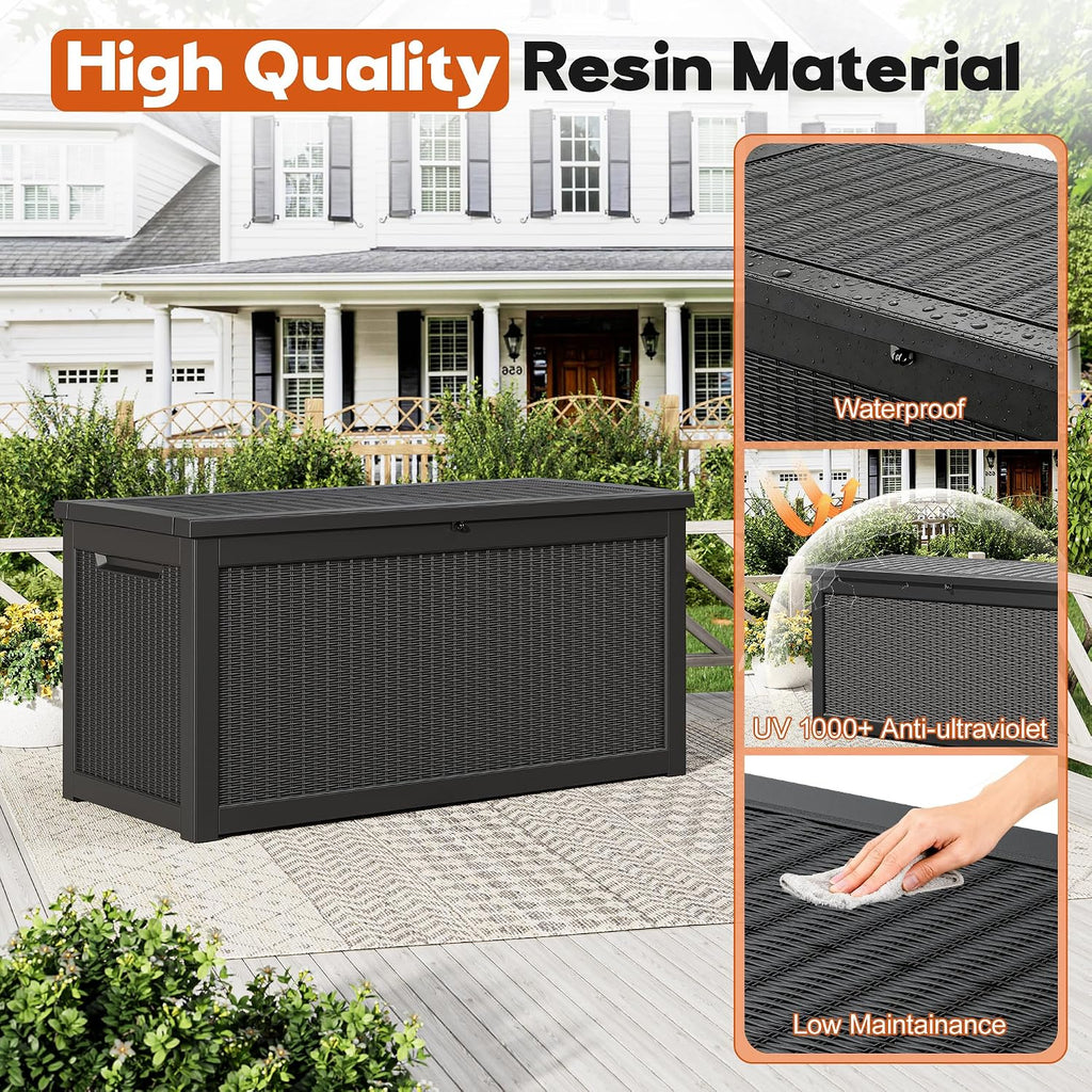 Outdoor Storage Deck Boxes Waterproof, Waterproof and UV Resistant Outdoor Storage Box Lockable Lid for Delivery Box, Indoor, Garden Tools, Pool Supplies, Patio (Black, 300 Gallon)
