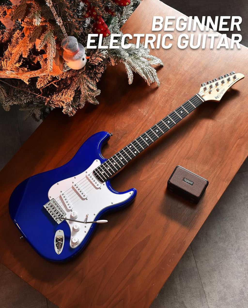 Leo Jaymz Beginner Electric Guitar Complete Kit with Portable Amp, Padded Gig Bag & Full Accessories, Maple Neck SSS Pickups(Royal Blue)