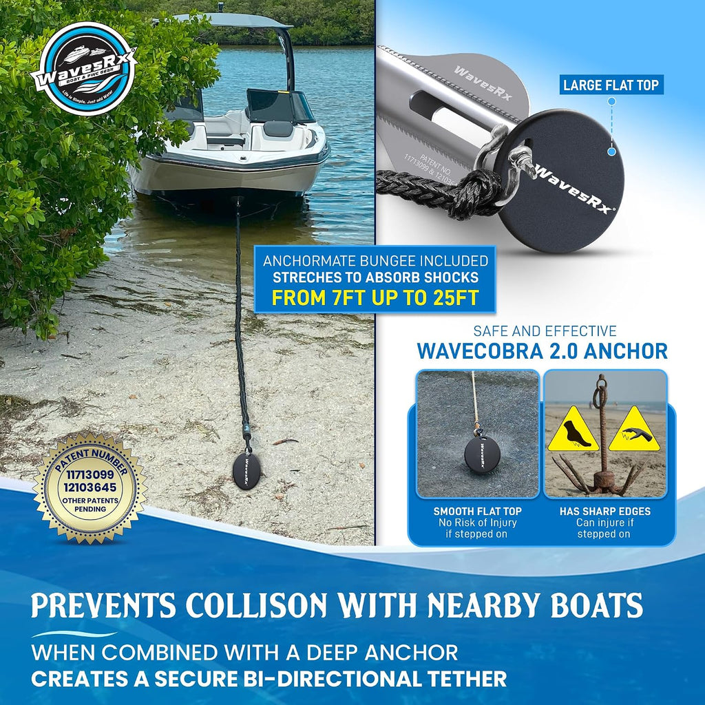 WAVESRX Patented Aluminum Spike Beach Anchor | Ultra-Light PWC, Jet Ski & Sand Anchor for Boat, Pontoon & Kayak Secure Anchoring Near Shore