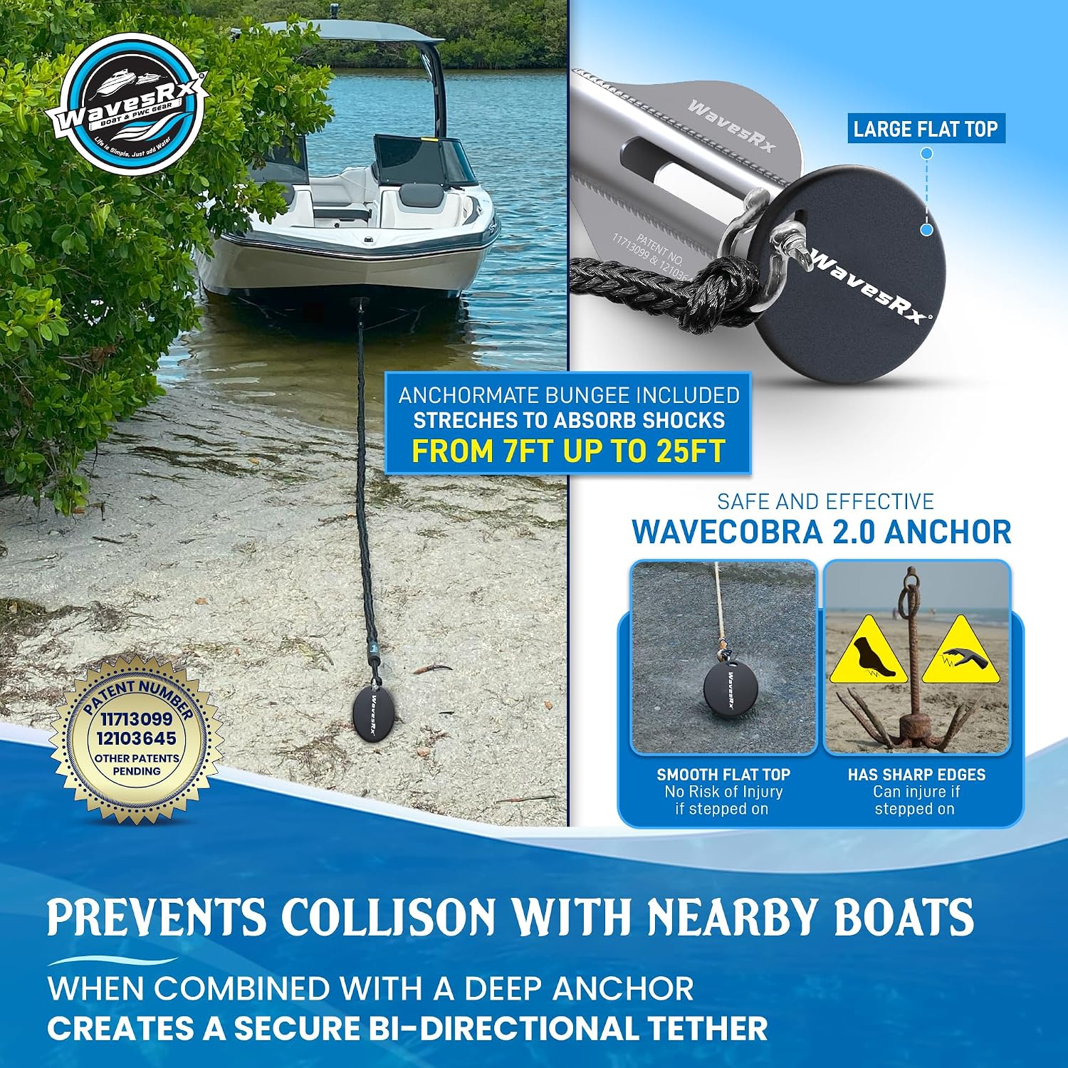WAVESRX Patented Aluminum Spike Beach Anchor | Ultra-Light PWC, Jet Ski & Sand Anchor for Boat, Pontoon & Kayak Secure Anchoring Near Shore