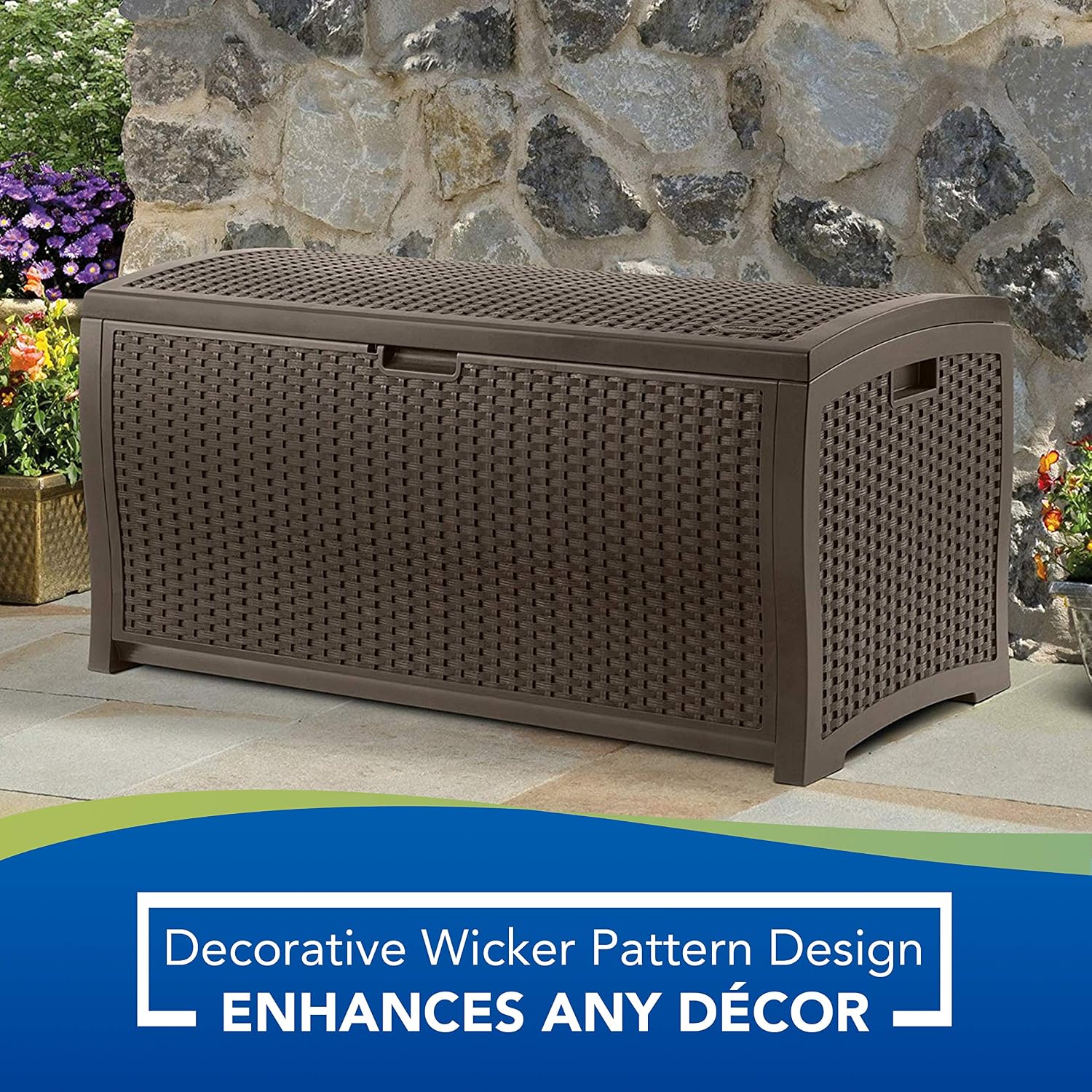Suncast 73-Gallon Medium Deck Box 22 Gallon Small Resin Storage Seat | Outdoor Storage Containers for Patio and Yard