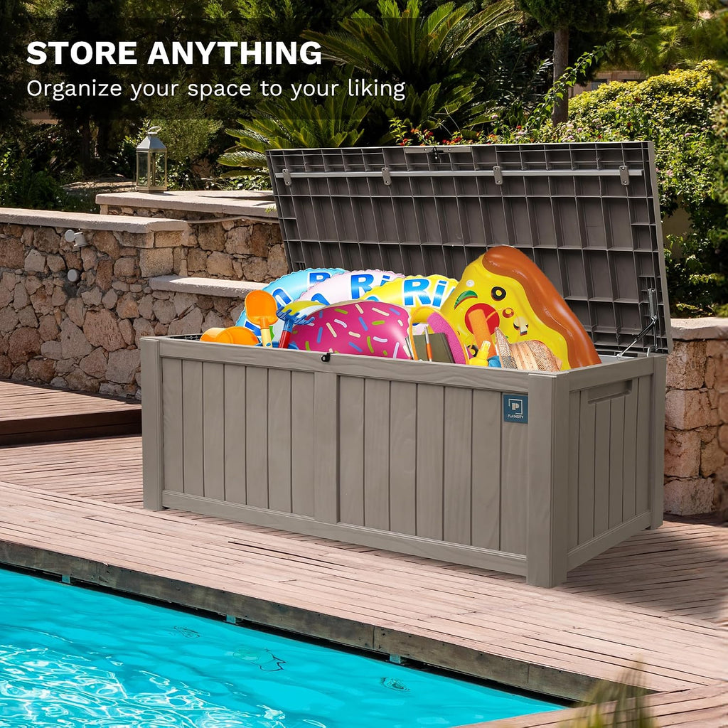 Outdoor Storage Box, 180 Gallon Deck Boxes Outdoor Waterproof, Resin Waterproof Deck Box for Patio Furniture Outdoor Cushions Garden Tools and Pool Storage (Light Brown)