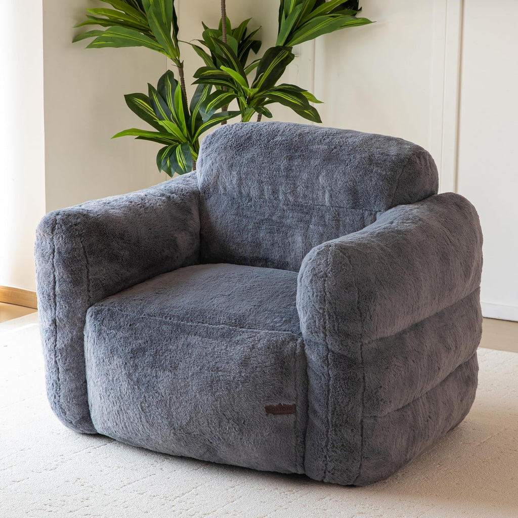 MAXYOYO Giant Bean Bag Chair for Adults, Ultra Soft Fluffy Bean Bag Sofa, Oversized Floor Sofa for Living Room Bedroom, Cozy Reading Chair with Filler, Dark Grey
