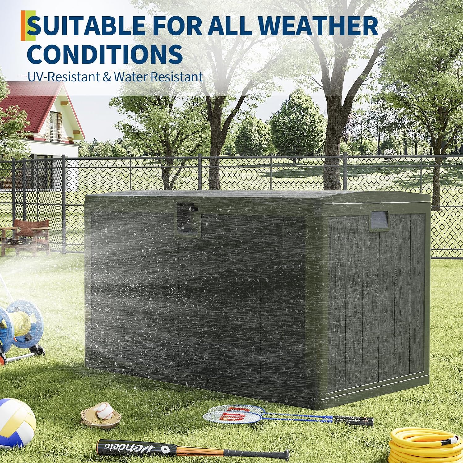 130 Gallon Indoor & Outdoor Storage Box, Lockable Resin Deck Boxes Waterproof with Lid& Side Handles for Garden Pool Accessories, Patio Cushions, Backyard Furniture, Black.