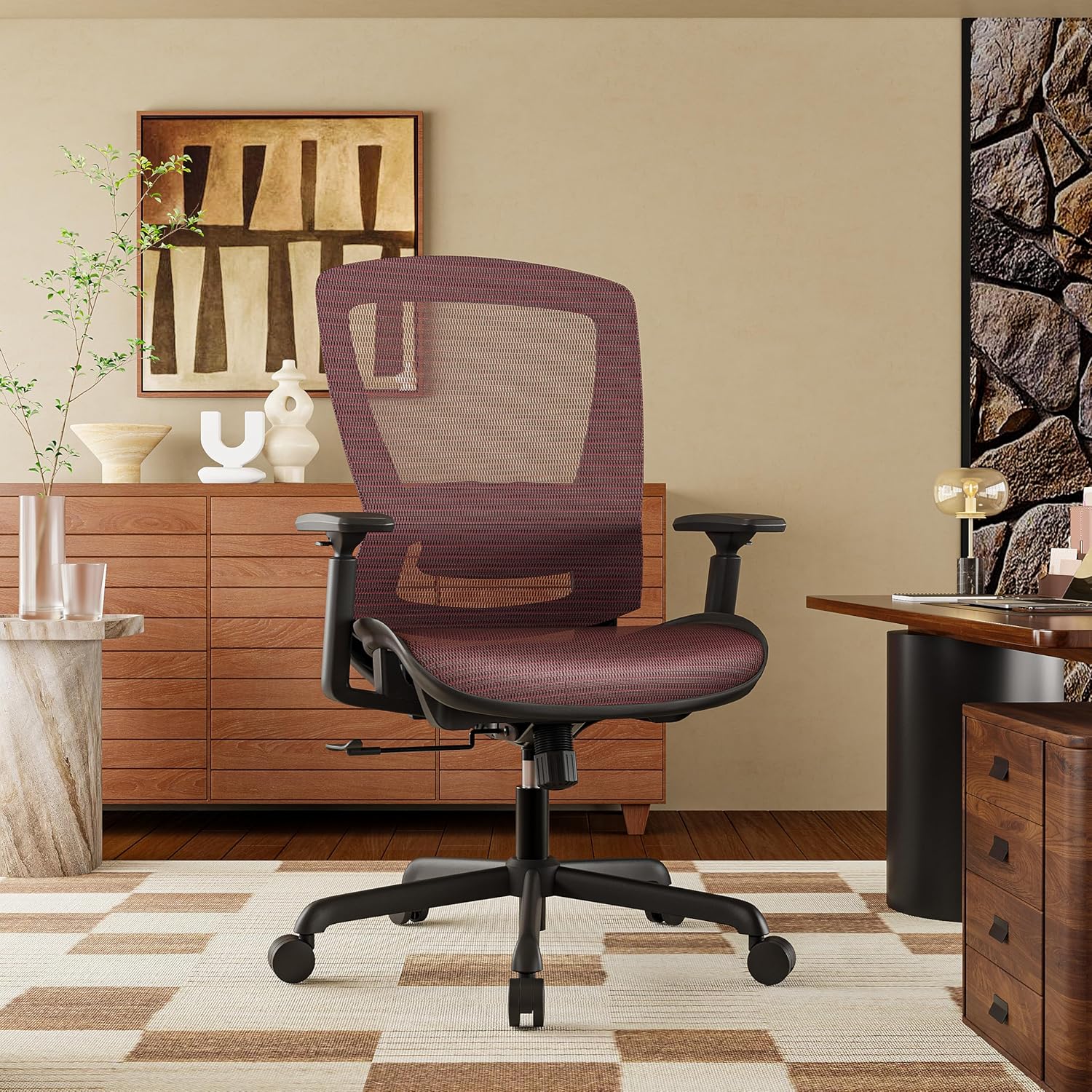 ELABEST Mesh Office Chair,Ergonomic Computer Desk Chair,Sturdy Task Chair- Adjustable Lumbar Support & Armrests,Tilt Function,Comfort Wide Seat,Swivel Home Office Chair (Red)