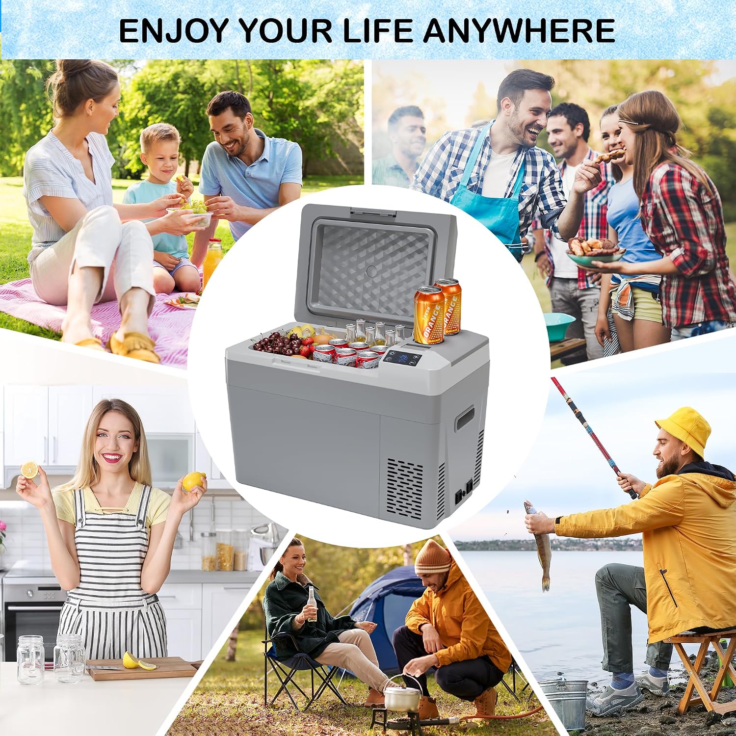 12 Volt Refrigerator 12V Car Fridge 23 Quart Portable Freezer Compressor Cooler, 12/24V DC & 110~240V AC, for Truck Van RV Camper SUV, -8℉~50℉, Ideal for Travel Camping Road Trips Tailgating
