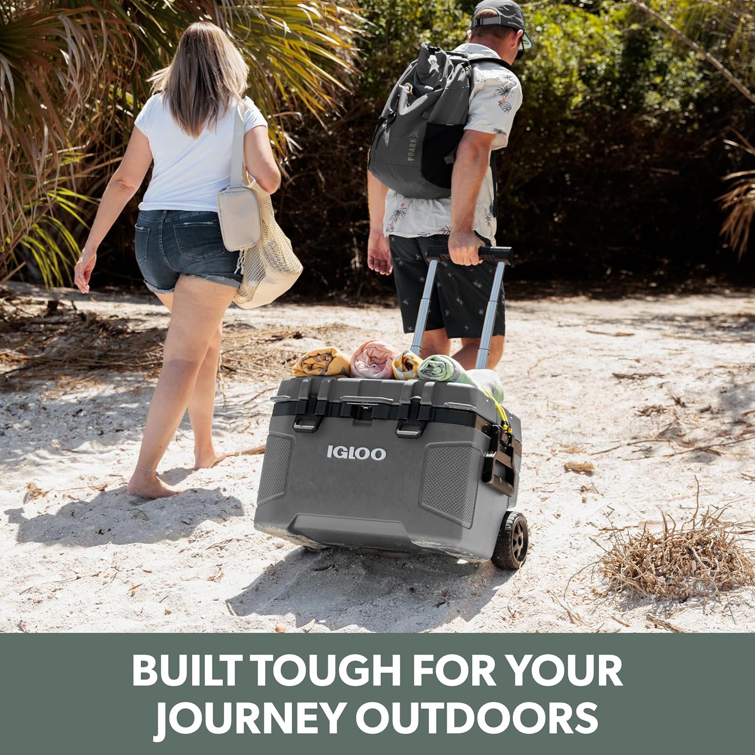 Igloo Trailmate 52Qt Wheeled Cooler, Insulated Hard Shell Ice Chest, Bone