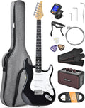 Leo Jaymz Beginner Electric Guitar Complete Kit with Portable Amp, Padded Gig Bag & Full Accessories, Maple Neck SSS Pickups(Black)