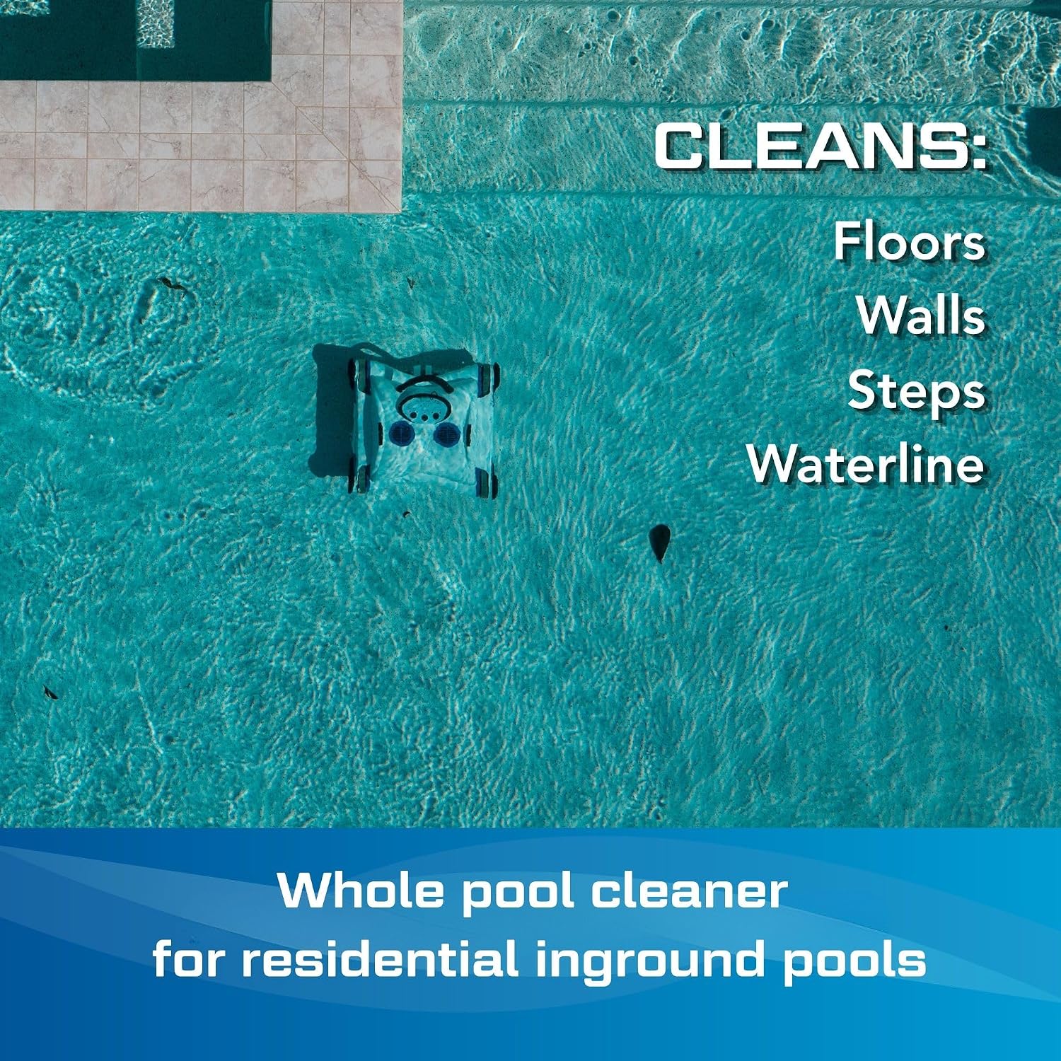 POOL BLASTER CX-1 Cordless Robotic Pool Cleaner, Automatic Vacuum for Inground and Above Ground Pools, Intelligent Wall Climbing Vac w/Strong Suction, High Capacity and Smart Scheduler