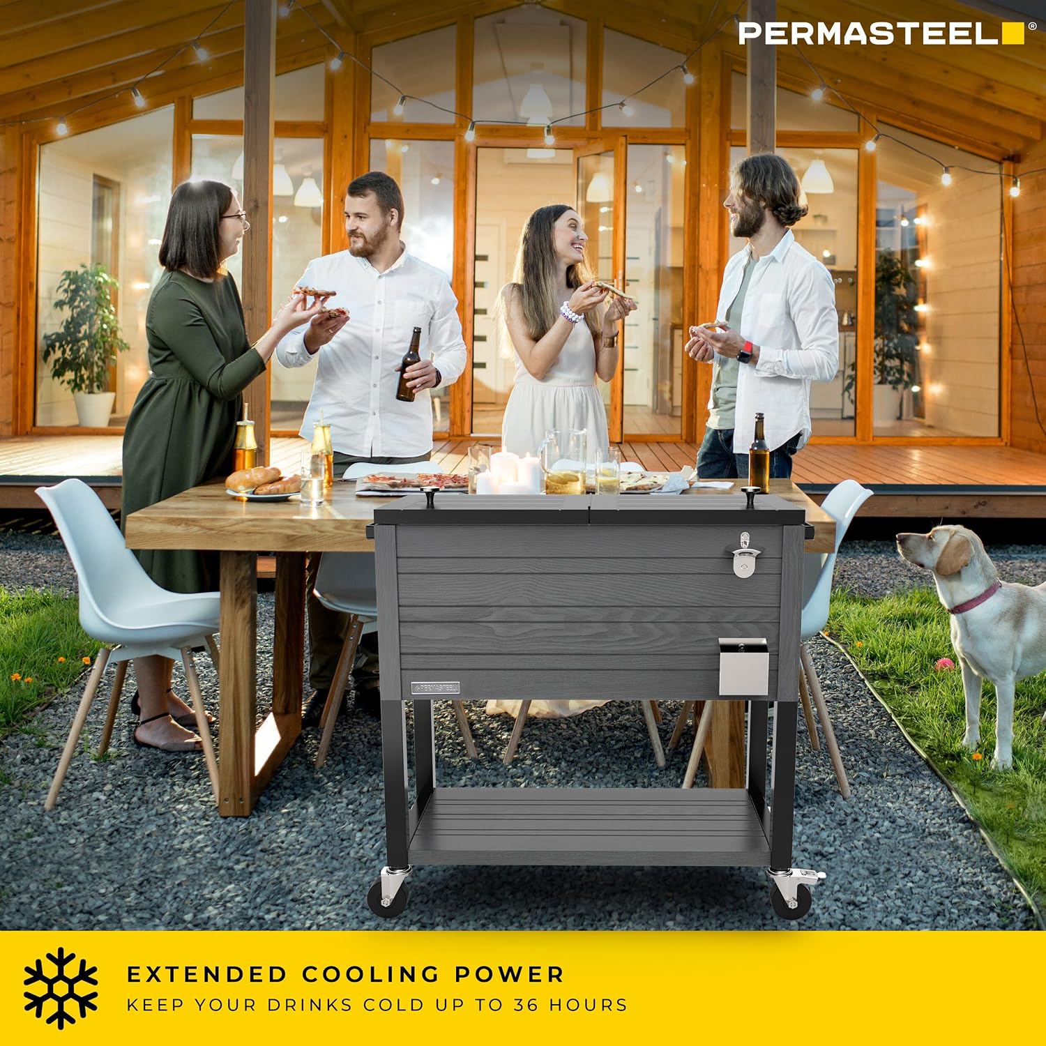 Permasteel 80 Quart Party Cooler, Rolling Ice Chest with Wheels and Handles for Indoor Outdoor Patio