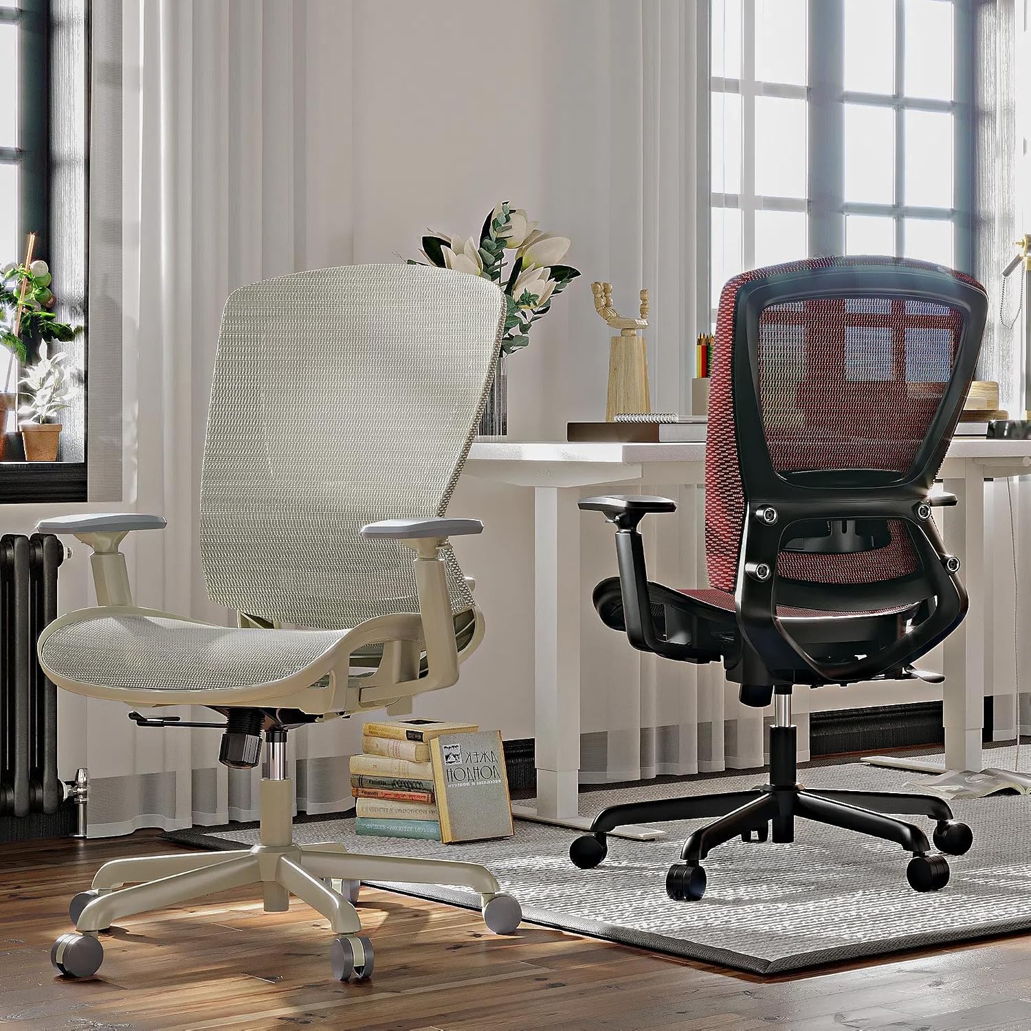 ELABEST Mesh Office Chair,Ergonomic Computer Desk Chair,Sturdy Task Chair- Adjustable Lumbar Support & Armrests,Tilt Function,Comfort Wide Seat,Swivel Home Office Chair (Grey Frame Grey Mesh)
