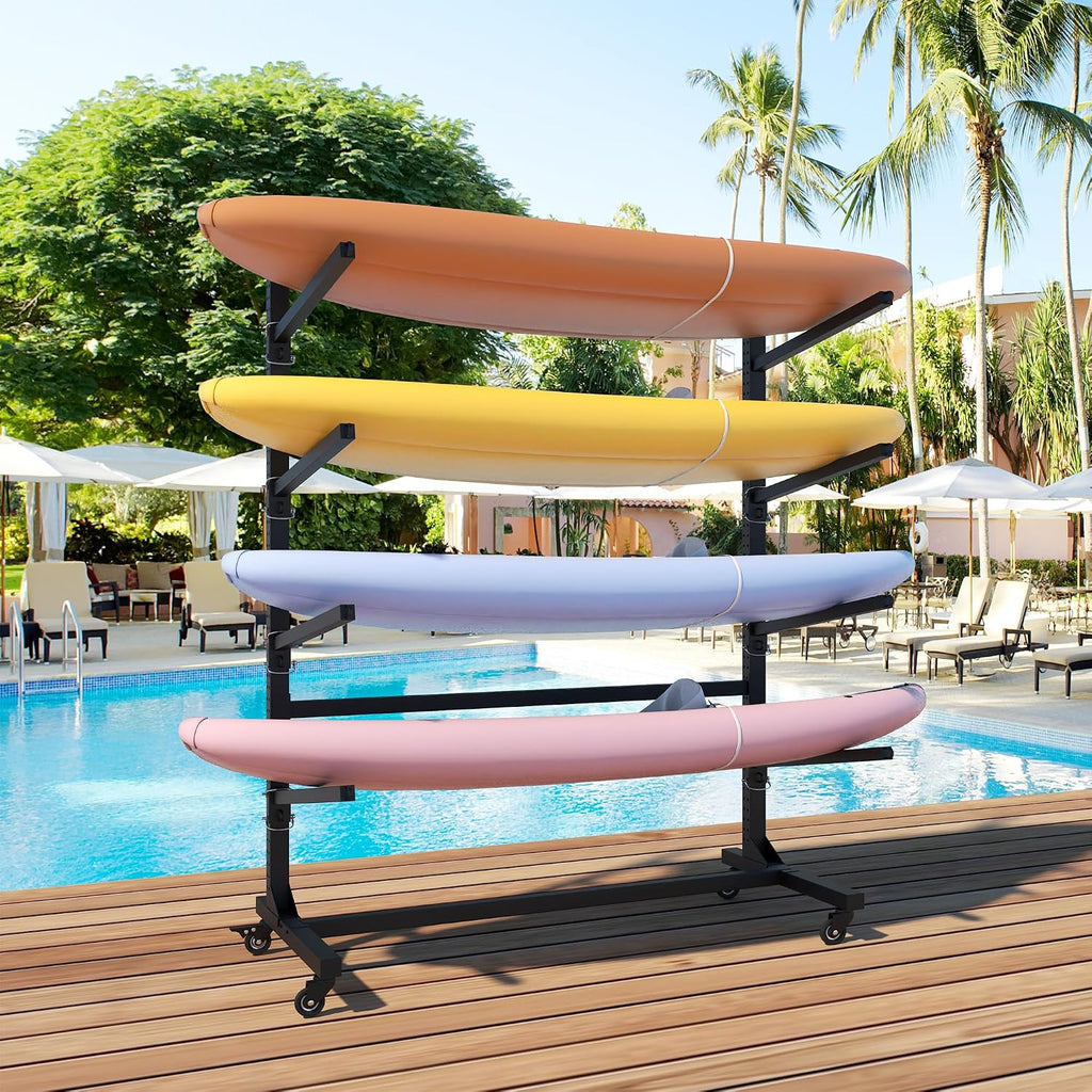 Heavy-Duty Kayak Storage Rack for Garage & Outdoor, Adjustable Kayak Racks for Kayak, Canoe, Surfboard & Paddleboard,Durable Outdoor Kayak Storage Rack（Black）