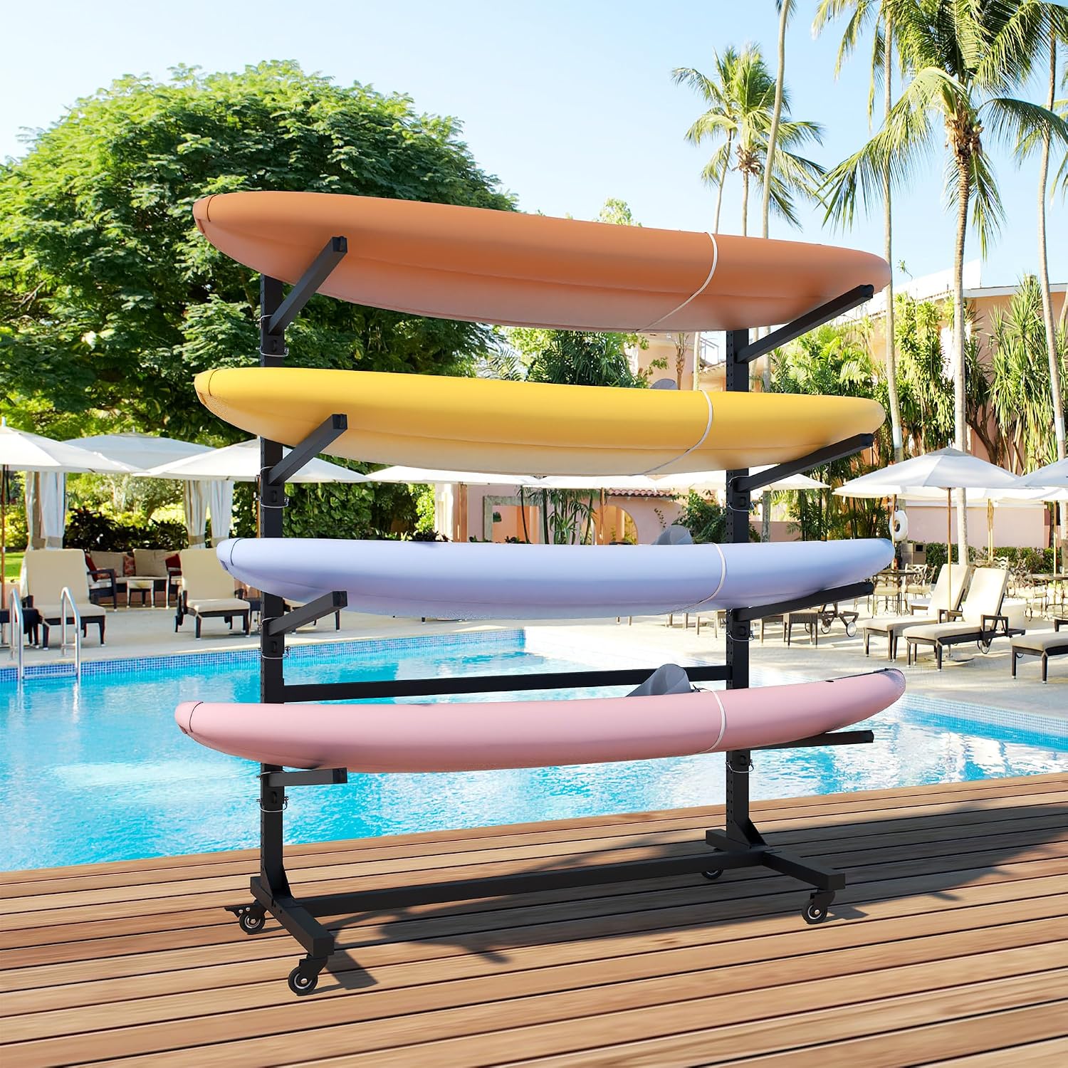 Heavy-Duty Kayak Storage Rack for Garage & Outdoor, Adjustable Kayak Racks for Kayak, Canoe, Surfboard & Paddleboard,Durable Outdoor Kayak Storage Rack（Black）
