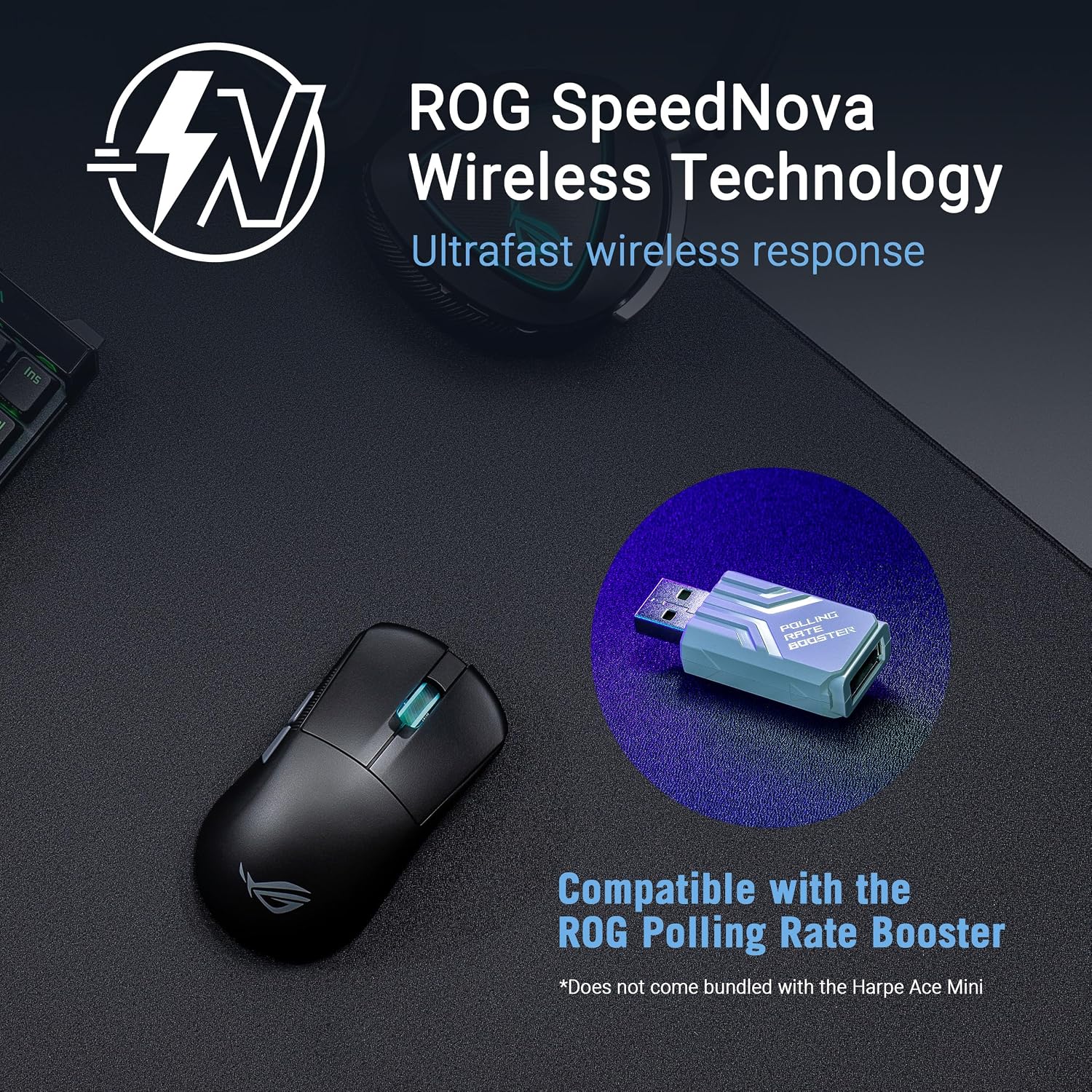 ASUS ROG Harpe Ace Mini Wireless Esports Gaming Mouse – Small Compact Design, Right-Handed, 49g Lightweight, Tri-Mode Connectivity, 36K DPI, up to 105Hr Battery, Pro-Approved, PC/Mac Support - Black