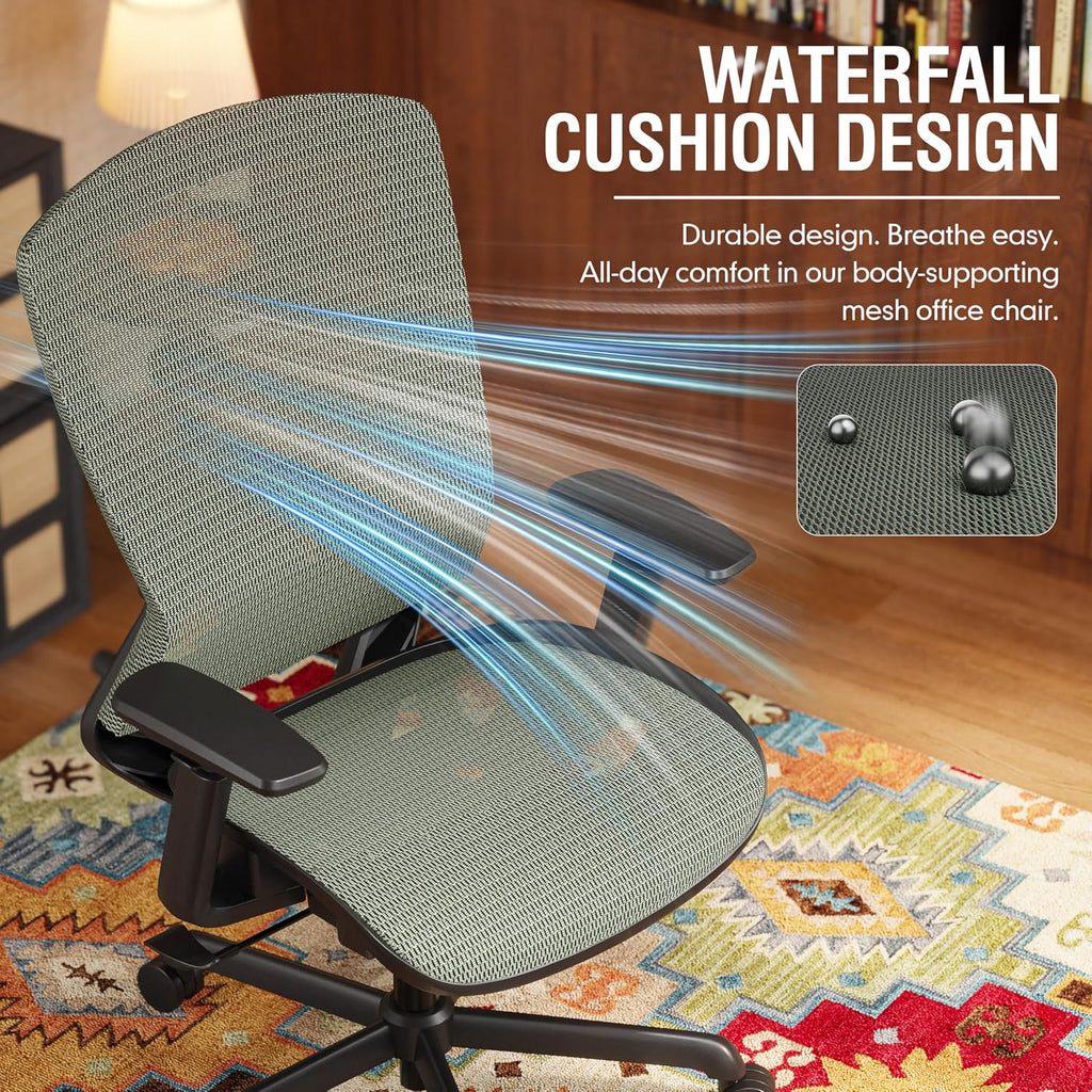 ELABEST Mesh Office Chair,Ergonomic Computer Desk Chair,Sturdy Task Chair- Adjustable Lumbar Support & Armrests,Tilt Function,Comfort Wide Seat,Swivel Home Office Chair (Dusty Sage)
