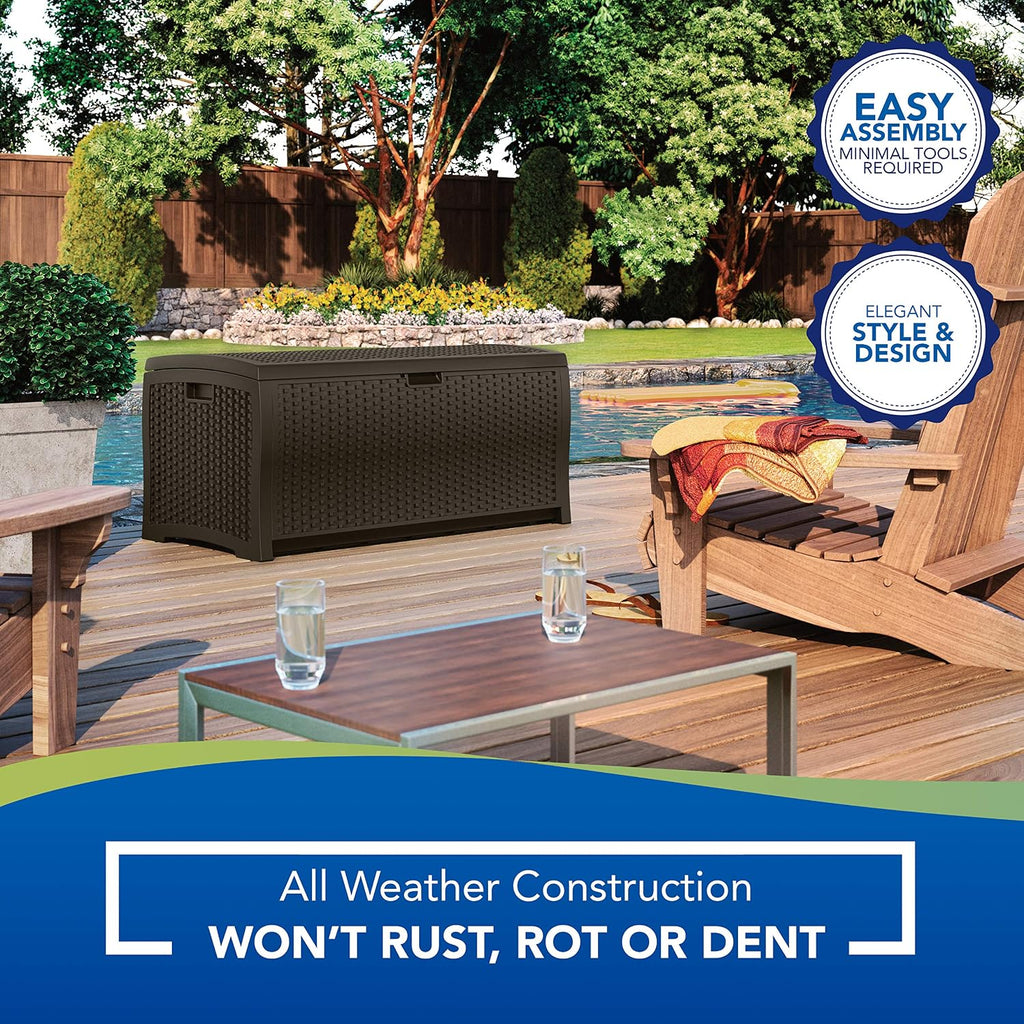 Suncast 73-Gallon Medium Deck Box 22 Gallon Small Resin Storage Seat | Outdoor Storage Containers for Patio and Yard