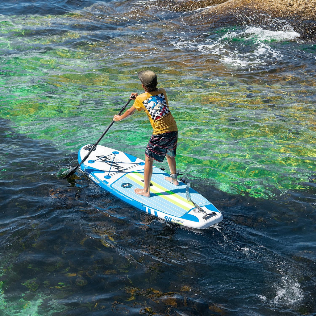 THURSO SURF Prodigy Junior Kids Inflatable SUP Stand Up Paddle Board 7'6 x 30'' x 4'' Two Layer Includes Adjustable Carbon Shaft Paddle/3 Fins/Leash/Duffle Bag/NO Pump Included